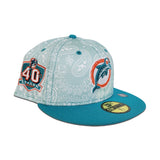 Teal Paisley Miami Dolphins Gray Bottom NFL 40th Season Side Patch New Era 59Fifty Fitted