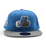 Airforce Blue Montreal Expos Storm Gray Visor Gray Bottom 1982 All Star Game Side Patch 9Fifty New Era Snapback