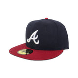 Navy Blue Atlanta Braves Red Visor Gray Bottom New Era 59Fifty True Authentic On Field Fitted