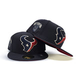 Navy Blue Houston Texans Red Bottom H-Town Skeleton Rock Hand Side Patch New Era 59Fifty Fitted