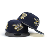 Navy Blue Nashville Predators Gray Visor Icy Blue Bottom 1998-99 Inaugural Season Side Patch New Era 59Fifty Fitted