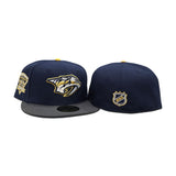 Navy Blue Nashville Predators Gray Visor Icy Blue Bottom 1998-99 Inaugural Season Side Patch New Era 59Fifty Fitted