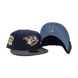 Navy Blue Nashville Predators Gray Visor Icy Blue Bottom 1998-99 Inaugural Season Side Patch New Era 59Fifty Fitted