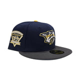 Navy Blue Nashville Predators Gray Visor Icy Blue Bottom 1998-99 Inaugural Season Side Patch New Era 59Fifty Fitted