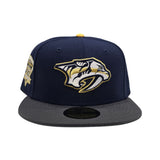 Navy Blue Nashville Predators Gray Visor Icy Blue Bottom 1998-99 Inaugural Season Side Patch New Era 59Fifty Fitted