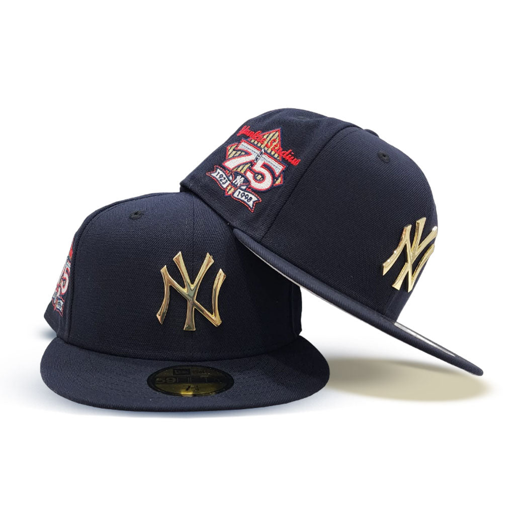 Navy New York Yankees Gold Metal Badge Gray Bottom 27th Anniversary Side Patch New Era 59Fifty Fitted