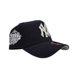 Navy Blue New York Yankees Metallic Logo Curved Brim Gray Bottom 1999 World Series Side Patch New Era 9Fifty Snapback