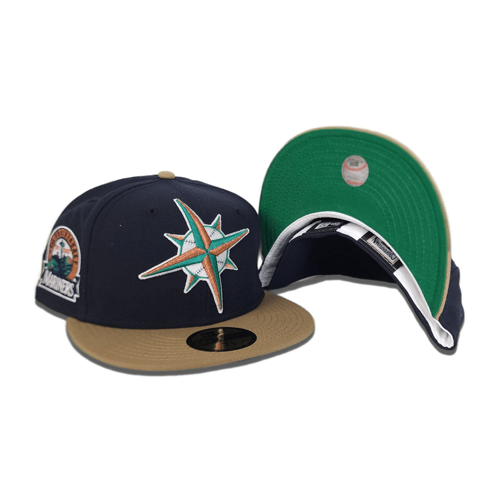 Seattle Mariners 30TH ANNIVERSARY New Era 59Fifty Fitted Hat (KHAKI BLACK  GREEN Under Brim)