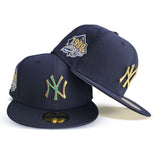 Navy Blue New York Yankees Gold Metal Badge Gray Bottom 1999 World Series Side Patch New Era 59Fifty Fitted