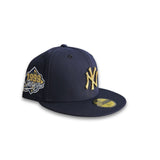 Navy Blue New York Yankees Gold Metal Badge Gray Bottom 1999 World Series Side Patch New Era 59Fifty Fitted