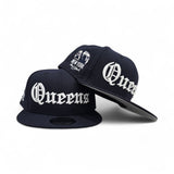 Navy Blue Old English Queens Gray Bottom Statue of Liberty New York NY Patch New Era 9FIFTY Snapback Hat