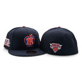 Navy Blue New York Knicks Apple Logo Gray Bottom 1973 Always Knicks New York Forever Side Patch New Era 59Fifty Fitted