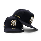 Navy Blue New York Yankees Curved Brim Metal Badge Gray Bottom New York Script Side Patch New Era 9Fifty A-Frame Snapback