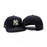 Navy Blue New York Yankees Curved Brim Metal Badge Gray Bottom New York Script Side Patch New Era 9Fifty A-Frame Snapback