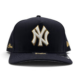 Navy Blue New York Yankees Curved Brim Metal Badge Gray Bottom New York Script Side Patch New Era 9Fifty A-Frame Snapback