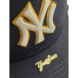 Navy Blue New York Yankees Curved Brim Metal Badge Gray Bottom New York Script Side Patch New Era 9Fifty A-Frame Snapback