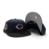 Navy Blue Cincinnati Reds Black Visor Gray Bottom 150th Anniversary Side Patch New Era 59Fifty Fitted