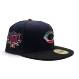 Navy Blue Cincinnati Reds Black Visor Gray Bottom 150th Anniversary Side Patch New Era 59Fifty Fitted
