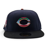 Navy Blue Cincinnati Reds Black Visor Gray Bottom 150th Anniversary Side Patch New Era 59Fifty Fitted