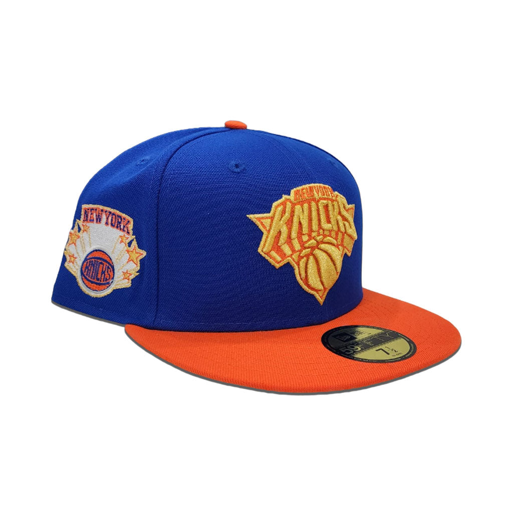 Royal Blue New York Knicks Orange Visor Gray Bottom Gameday Gold Pop Stars Side Patch New Era 59Fifty Fitted