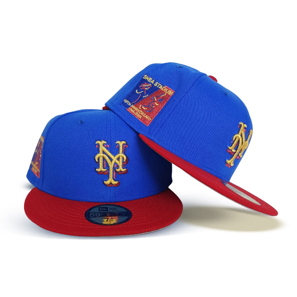 Royal Blue New York Mets Red Visor Gray Bottom Shea Stadium 40th Anniversary Side Patch New Era 59Fifty Fitted