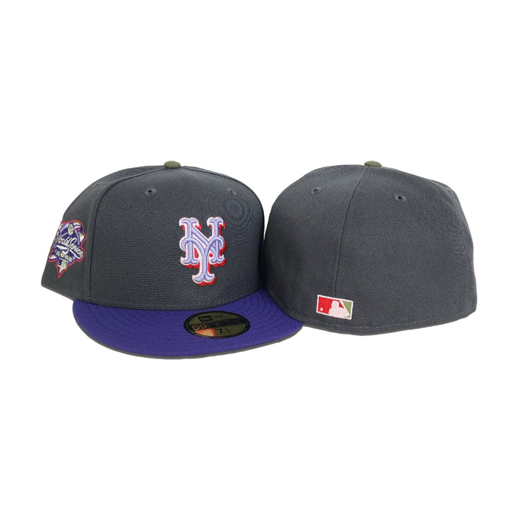 Dark Gray New York Mets Purple Visor Olive Green Bottom 2000 World Series Side Patch New Era 59Fifty Fitted