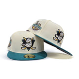 Off White Anaheim Mighty Ducks Teal Visor Gray Bottom 2007 Stanley Cup Champions Side Patch New Era 59Fifty Fitted