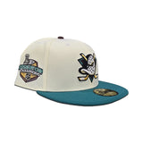 Off White Anaheim Mighty Ducks Teal Visor Gray Bottom 2007 Stanley Cup Champions Side Patch New Era 59Fifty Fitted