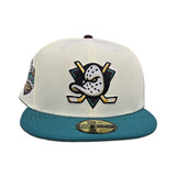 Off White Anaheim Mighty Ducks Teal Visor Gray Bottom 2007 Stanley Cup Champions Side Patch New Era 59Fifty Fitted