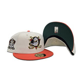 Off White Anaheim Mighty Ducks Orange Visor Green Bottom 30th Anniversary Side Patch New Era 59Fifty Fitted