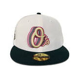 Off White Baltimore Orioles Forest Green Visor Gray Bottom 20th Anniversary Side Patch New Era 59Fifty Fitted