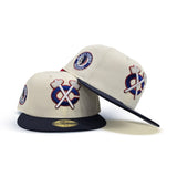 Off White Chicago Blackhawks Navy Blue Visor Gray Bottom Black Hawks Side Patch New Era 59Fifty Fitted