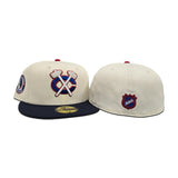 Off White Chicago Blackhawks Navy Blue Visor Gray Bottom Black Hawks Side Patch New Era 59Fifty Fitted