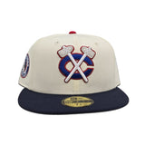 Off White Chicago Blackhawks Navy Blue Visor Gray Bottom Black Hawks Side Patch New Era 59Fifty Fitted