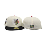 Off White Chicago Blackhawks Black Visor Green Bottom 2015 Stanley Cup Champions Side Patch New Era 59Fifty Fitted