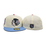 Off White Chicago Blackhawks Sky Blue Visor Gray Bottom 42nd All Star Game Side Patch New Era 59Fifty Fitted