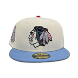 Off White Chicago Blackhawks Sky Blue Visor Gray Bottom 42nd All Star Game Side Patch New Era 59Fifty Fitted