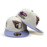 Off White Cleveland Guardians Lavender Visor Gray Bottom Progressive Field Side Patch New Era 59Fifty Fitted
