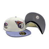 Off White Cleveland Guardians Lavender Visor Gray Bottom Progressive Field Side Patch New Era 59Fifty Fitted