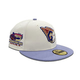 Off White Cleveland Guardians Lavender Visor Gray Bottom Progressive Field Side Patch New Era 59Fifty Fitted