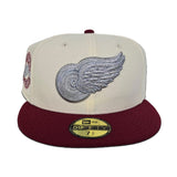 Off White Detroit Red Wings Brick Red Visor Gray Bottom 1922 Inaugural Season Side Patch New Era 59Fifty Fitted