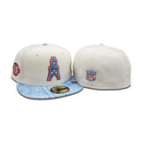 Off White Houston Oilers Sky Blue Paisley Visor Gray Bottom 50th Anniversary Side Patch New Era 59Fifty Fitted