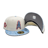 Off White Houston Oilers Sky Blue Paisley Visor Gray Bottom 50th Anniversary Side Patch New Era 59Fifty Fitted