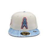 Off White Houston Oilers Sky Blue Paisley Visor Gray Bottom 50th Anniversary Side Patch New Era 59Fifty Fitted