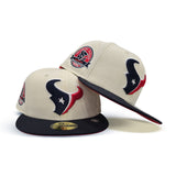 Off White Houston Texans Navy Blue Visor Red Bottom 2002 Inaugural Season Side Patch New Era 59Fifty Fitted