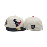 Off White Houston Texans Navy Blue Visor Red Bottom 2002 Inaugural Season Side Patch New Era 59Fifty Fitted