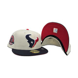 Off White Houston Texans Navy Blue Visor Red Bottom 2002 Inaugural Season Side Patch New Era 59Fifty Fitted