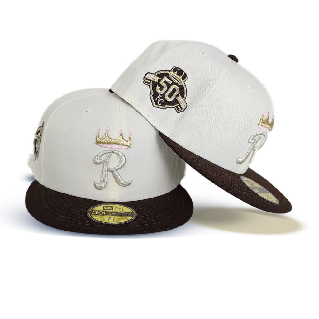 Off White Kansas City Royals Brown Visor Gray Bottom 50th Anniversary Side Patch New Era 59FIFTY Fitted 71/8