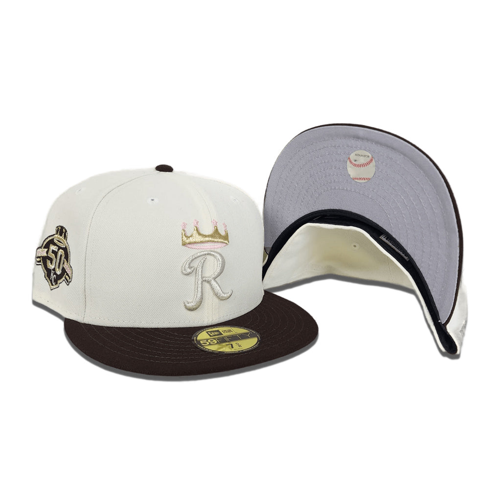 Off White Kansas City Royals Brown Visor Gray Bottom 50th Anniversary Side Patch New Era 59FIFTY Fitted 71/8