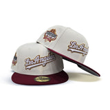 Off White Script Los Angeles Dodgers Burgundy Visor Gray Bottom 40th Anniversary Side Patch New Era 59Fifty Fitted